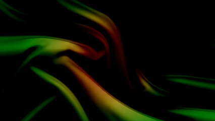 Abstract swirling colors of green red and yellow on a dark background