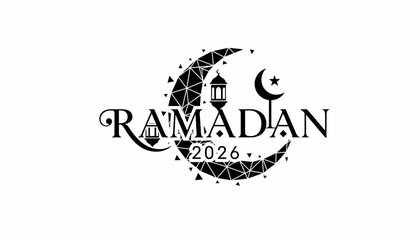Ramadan 2026 crescent moon lantern geometric design on white