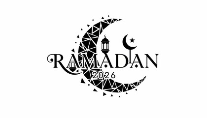Ramadan 2026 modern typographic greeting with moon and lantern
