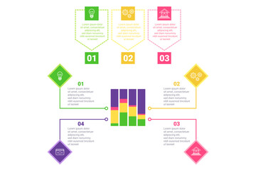Infographic presenting key ideas in colorful layout, using icons and blocks to convey information. Concepts organized logically for easy understanding and reference