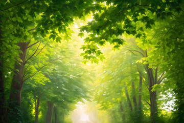 Sunlit Forest Path with Lush Green Foliage sunlight