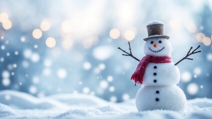 Obraz premium Christmas winter background with snow and blurred bokeh.Merry christmas and happy new year greeting card with copy-space.