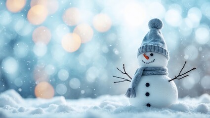 Obraz premium Christmas winter background with snow and blurred bokeh.Merry christmas and happy new year greeting card with copy-space.