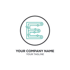 Digital technology logo with letter E in circuit board style.