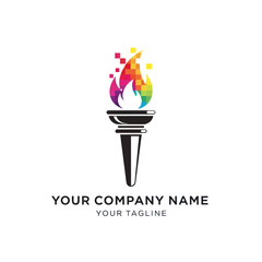 Obraz premium Modern torch logo with a colorful pixelated flame design.