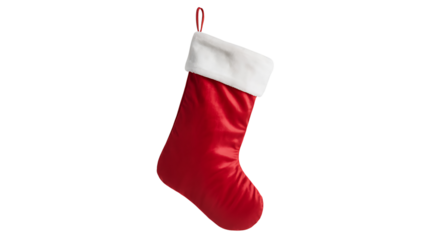 Christmas stocking red with white trim festive holiday decoration isolated on transparent background