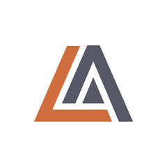 Abstract geometric logo design featuring stylized letters L and A in orange and dark grey, forming a triangular shape.