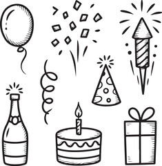Hand drawn doodle art elements for birthday celebrations