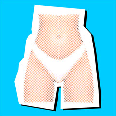 Woman slim body halftone dotted collage element pointillize in paper torn vector. Textured graphic for fitness, diet, and female figure themes.