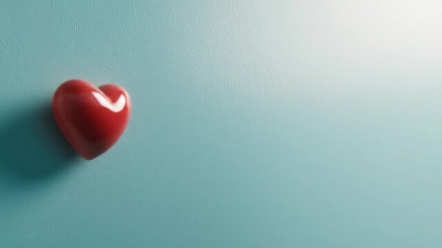 Red heart object on teal background with light gradient