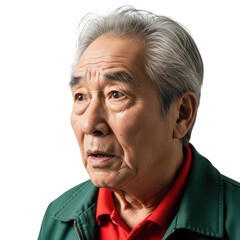 Elderly asian man with expressive face isolated on transparent background