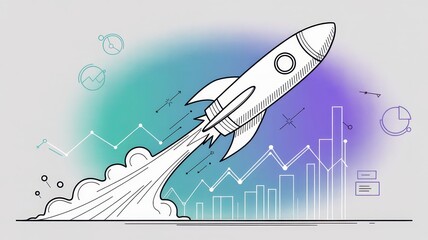 Rocket Launch Illustration with Analytics and Growth Background