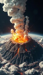 Exploded earth with craters and smoke billowing upwards, earth damage,  impact