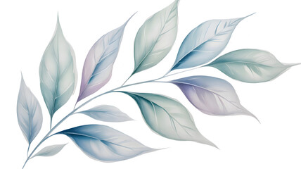 Delicate watercolor branch with soft pastel leaves, isolated on transparent background