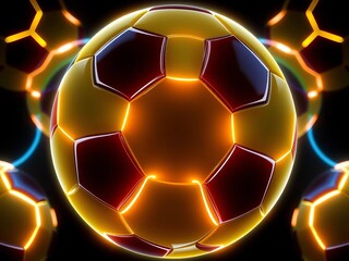 Digital art soccer ball pattern with glowing neon accents,  graphic, soccer