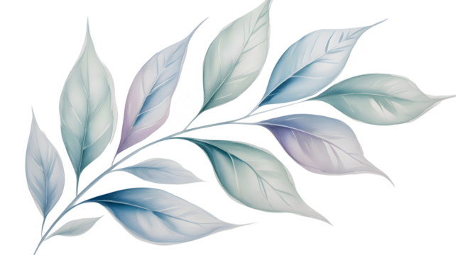 Delicate watercolor branch with soft pastel leaves, isolated on transparent background