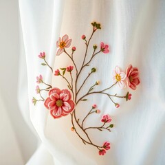 Delicate floral embroidery on a sheer fabric, creating a subtle, romantic texture for refined backgrounds,  material,  ornate
