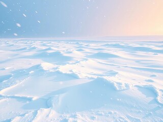Frozen landscape under heavy snowfall, biting wind sculpts drifts,  landscape,  frozen