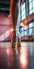 Dance shoes poised for graceful movement on a studio floor,  footwear,  graceful