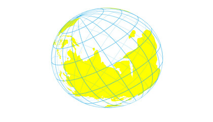 Wireframe World Globe Sphere on Grey Background,