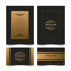 Elegant Golden Ornament Frame Business Card and Invitation Template Design
