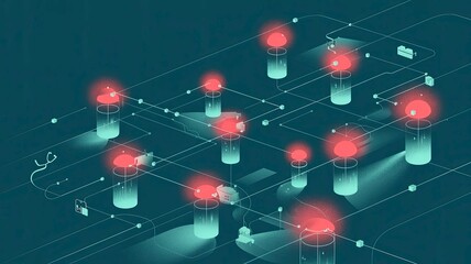 Futuristic Data Network with Circuits, Lights, and Connections