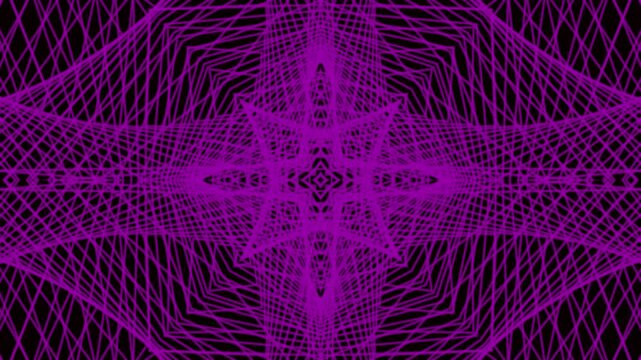Purple luminous fractal star animation in rotating digital web pattern