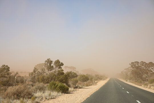 Dust storm on a rural road