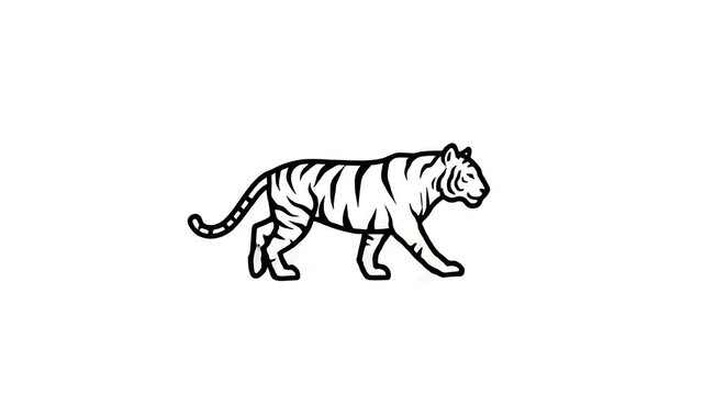 Animated tiger walking in line art style, perfect for educational materials and design projects