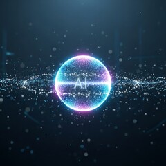 Blue globe of Glowing AI sphere surrounded  with light the dark blue cosmos