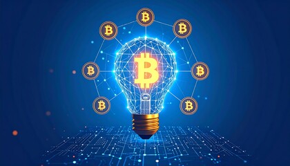 Glowing Crypto Idea Bulb on a Digital Circuit