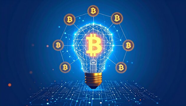 Glowing Crypto Idea Bulb on a Digital Circuit