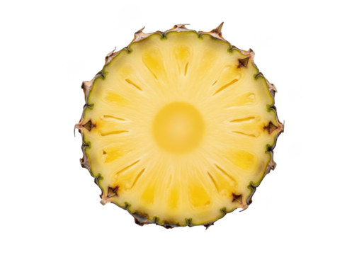 Pineapple slice cut fruit tropical food healthy diet vitamin c fresh delicious sweet juicy round shape isolated on transparent background