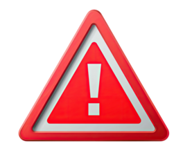 A red, triangular warning sign, featuring a white exclamation point, against a black backdrop