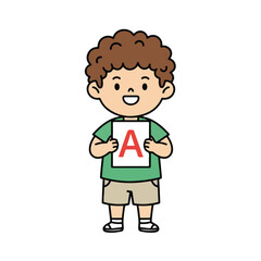 Cartoon boy wearing life vest with ABC letters for water safety swimming lessons or children aquatic education program