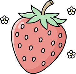 Obraz premium Vibrant Strawberry Illustration with Decorative Floral Elements - Ideal for Food-Related Designs