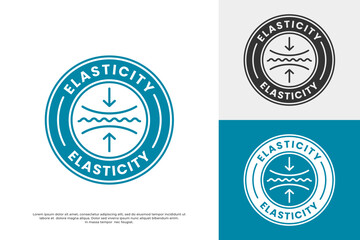Elasticity logo icon or badge. A symbol showing a flexible, stretching surface with an arrow. Perfect for durable textiles, resilient fabrics, or material technology.