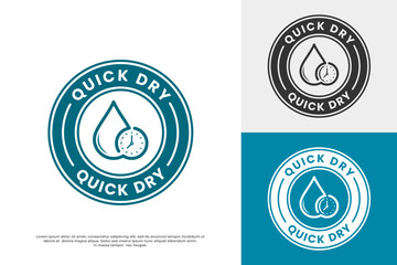 Quick Dry logo icon. A water drop in a circular arrow badge, symbolizing fast-drying technology for fabric, textiles, or cleaning products. Vector emblem.