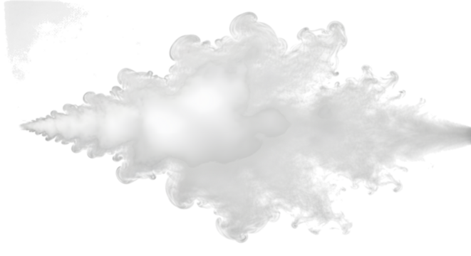 Wispy white smoke plume expanding outwards against a dark background isolated on transparent background - Powered by Adobe