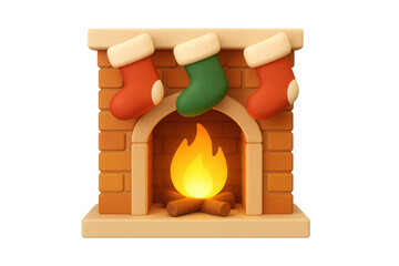 Naklejka premium Christmas fireplace with glowing fire and hanging stockings, celebrating holiday season with cozy winter decoration