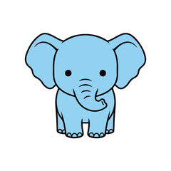 Cute blue baby elephant character with happy expression for children brand wildlife education or playful animal mascot design