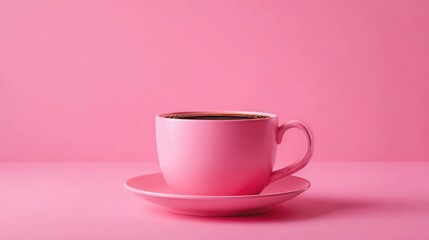 Fototapeta premium Pink coffee cup aesthetic morning beverage studio shot