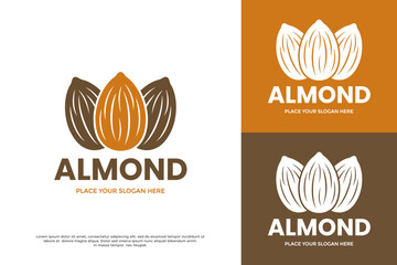 Almond nut logo template. Ideal for food, healthy snack, organic products, beauty, and cosmetic brands. Modern, minimal, and premium design concept. Editable vector.