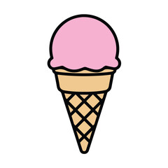Pink strawberry ice cream cone with waffle texture for summer dessert frozen treats or sweet shop branding design