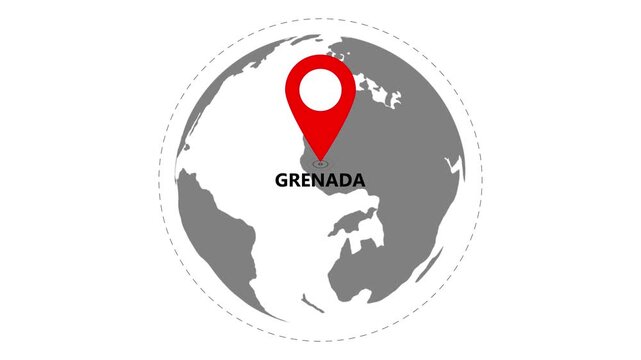 Location of the country Grenada with GPS location tracking icon animation.Rotating earth globe with map marker navigation concept.