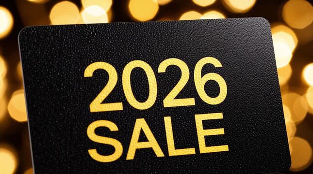 The golden text "2026 sale" on the black bank card layout. Online store. Commercial proposal. Discount card.