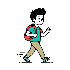 Cartoon student walking with backpack and phone for back to school education or youth lifestyle mobile technology branding
