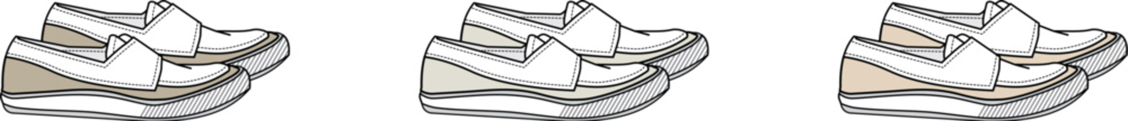 A collection of minimalist casual sneakers shown in profile. A vector illustration set representing modern urban fashion and an active lifestyle