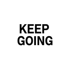 Bold black text on a white background reads "KEEP GOING" in two lines.