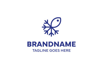 Snowflake Fish Simple Modern Logo, symbolizing freshness, purity, and harmony with nature